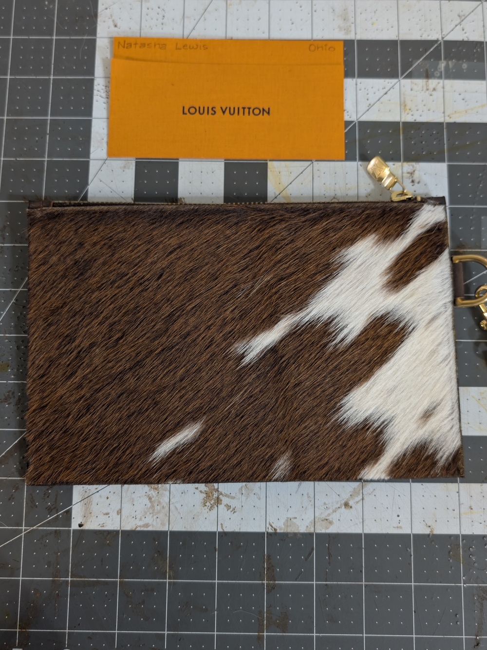 Upcycled large Wristlet W Strap Made W Hair On Cowhide & Authentic LV Hardware. - Picture 2 of 13